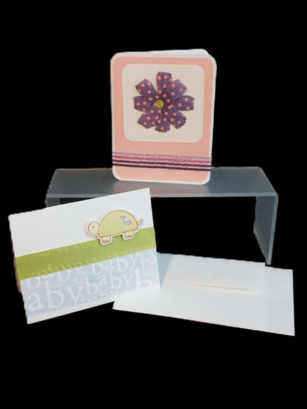 2 Handmade White Embellished New Baby Cards 1 Girl and 1 Boy Greeting Card Set